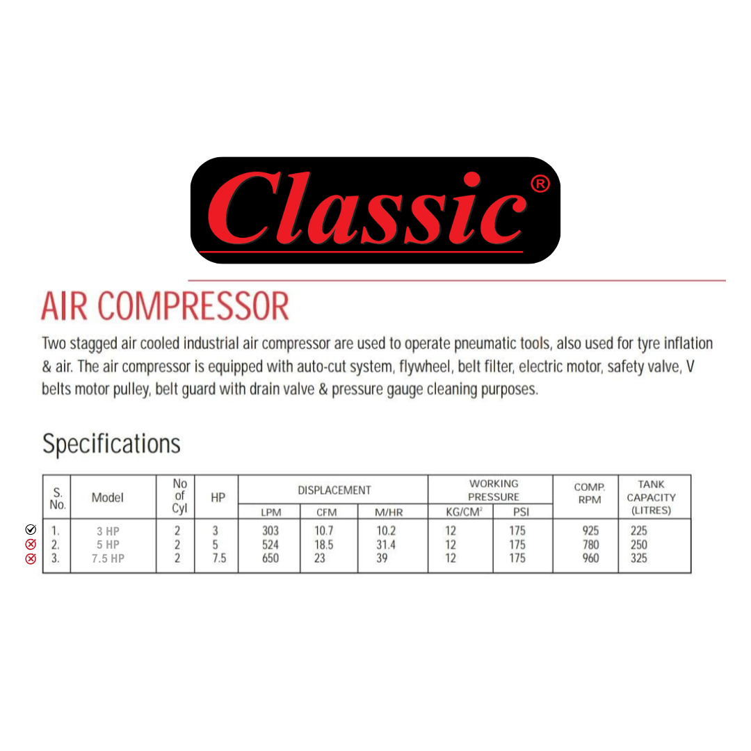Air Compressor 3 HP by CLASSIC